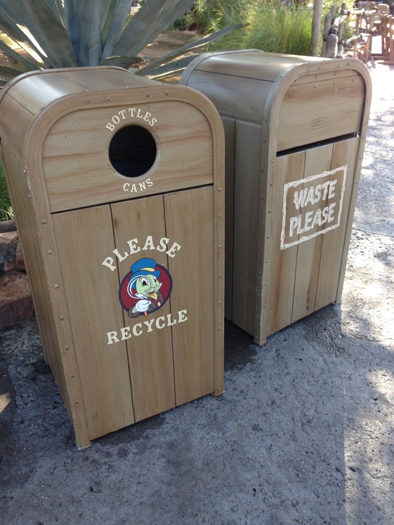 How detail oriented is Disney? They calculated that 27 feet is the ideal distance between trash cans before someone will drop it on the floor. You'll notice that near any food facility (and most other places) the maximum distance between trash cans is - 27 feet